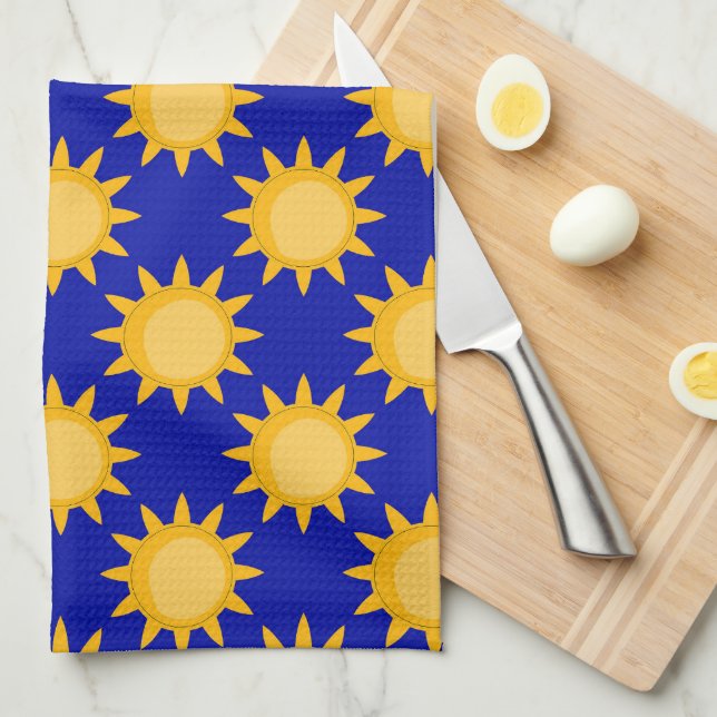 Sunshine Sun Pattern Design On Blue  Kitchen Towel (Quarter Fold)