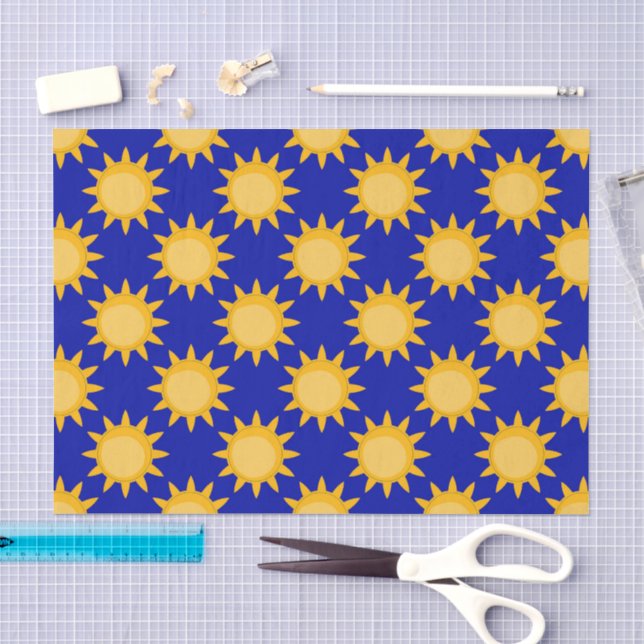 Sunshine Sun Pattern Design On Blue  Tissue Paper (Craft)