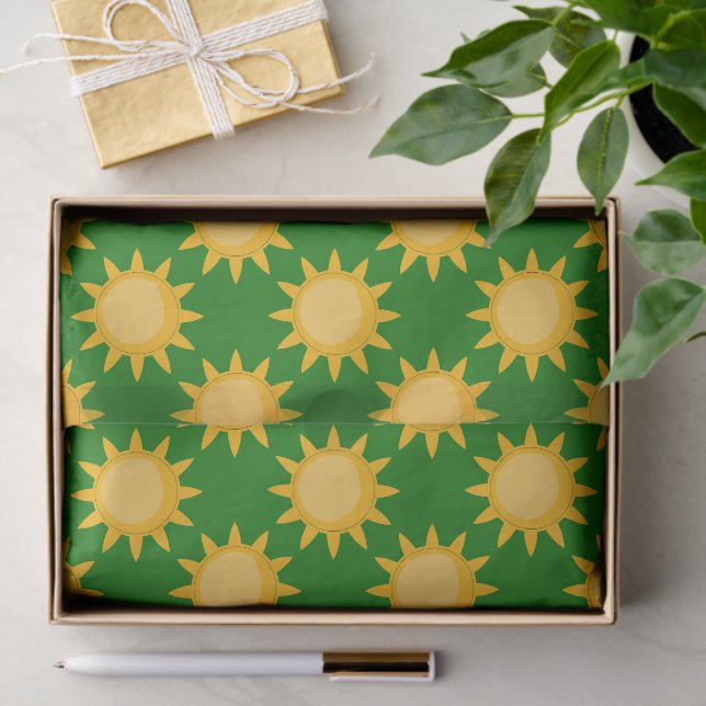 Sunshine Sun Pattern Design On Green  Tissue Paper (Gift)