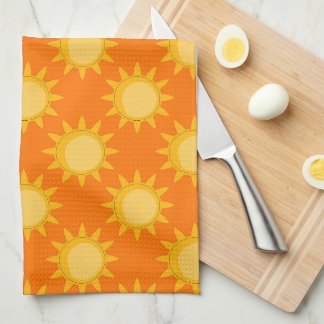 Sunshine Sun Pattern Design On Orange  Kitchen Towel (Quarter Fold)