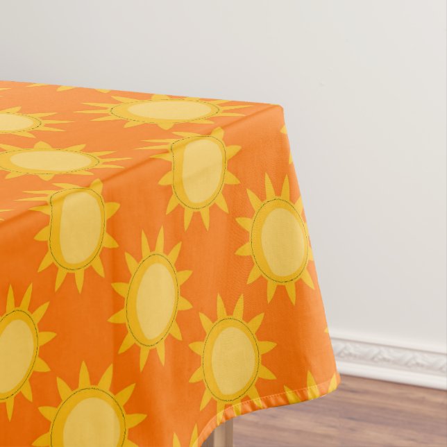 Sunshine Sun Pattern Design On Orange  Tablecloth (In Situ)