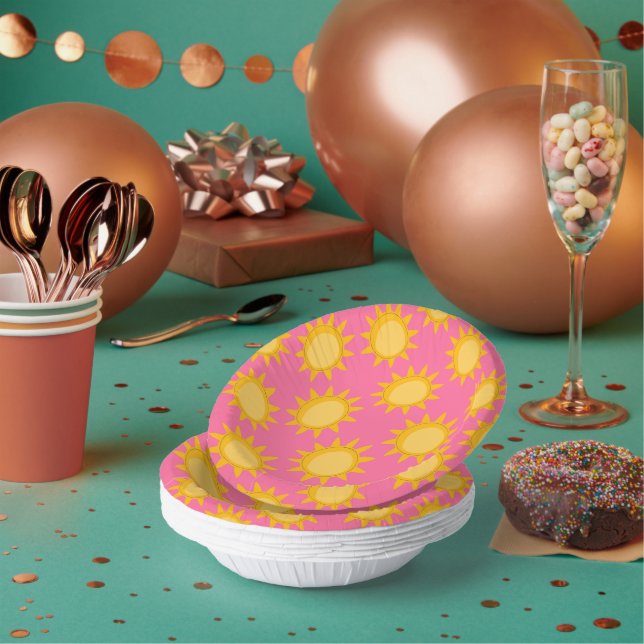 Sunshine Sun Pattern Design On Pink Paper Bowls (Multi)