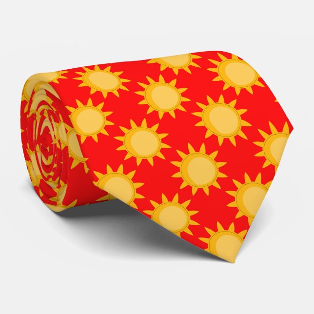 Sunshine Sun Pattern Design On Red Neck Tie (Rolled)