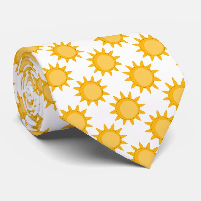 Sunshine Sun Pattern Design On White  Neck Tie (Rolled)