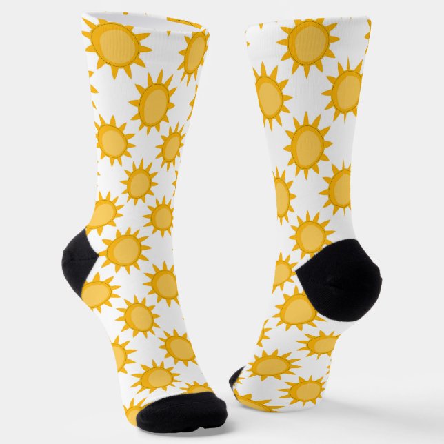 Sunshine Sun Pattern Design On White  Socks (Angled)