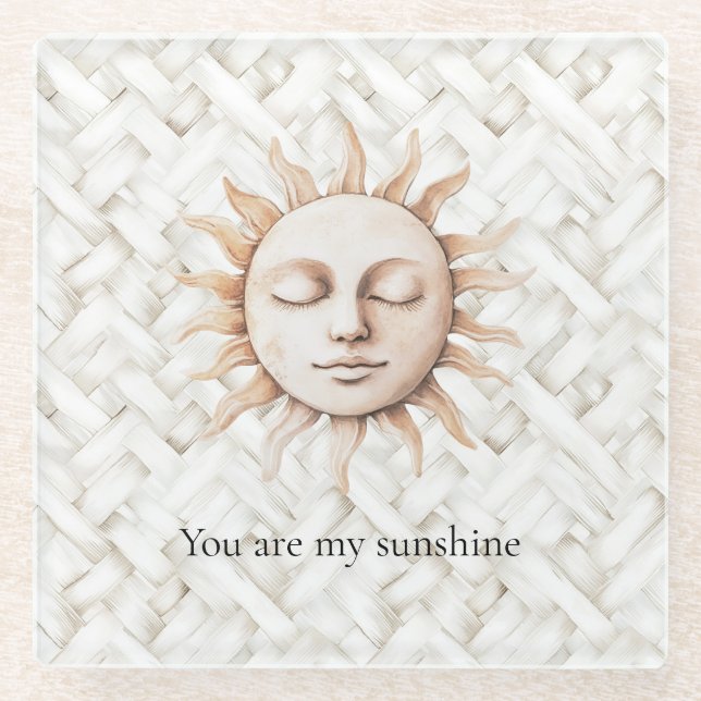 Sunshine Sun White Basket Weave Glass Coaster (Front)