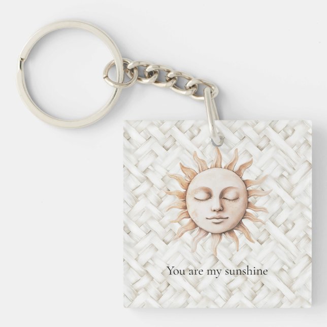 Sunshine Sun White Basket Weave Keychain (Front)