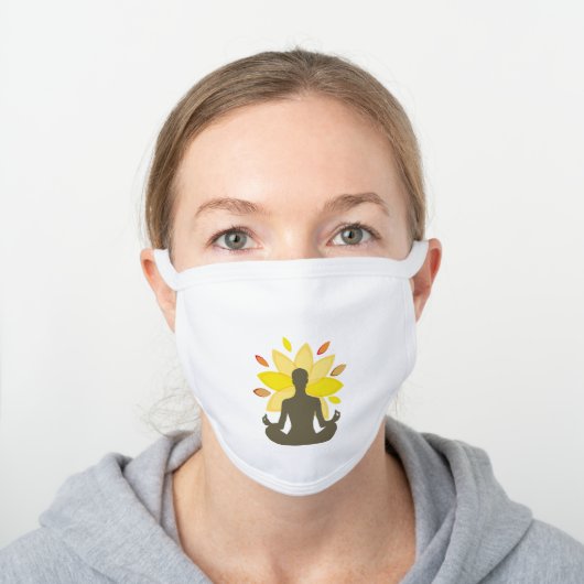 Sunshine Sun Yoga Lotus Pose Illustration White Cotton Face Mask (Worn)