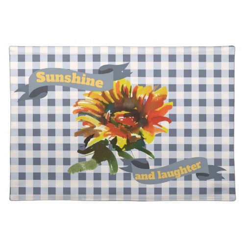 Sunshine Sunflower Blue_gray Gingham Cloth Placemat