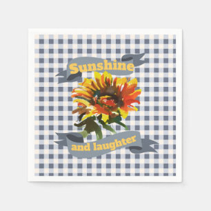 Sunshine Sunflower Blue-gray Gingham Napkins