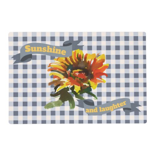 Sunshine Sunflower Blue_gray Gingham Placemat