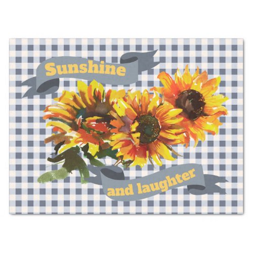 Sunshine Sunflower Blue_gray Gingham Tissue Paper
