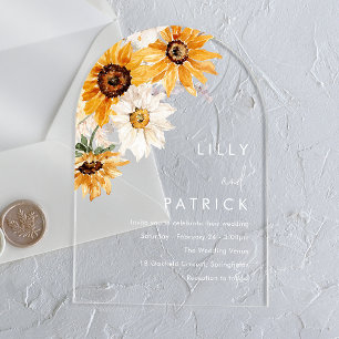 Sunshine Sunflower Modern Wedding Acrylic Invitations