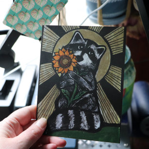 Sunshine Sunflower Raccoon Postcard