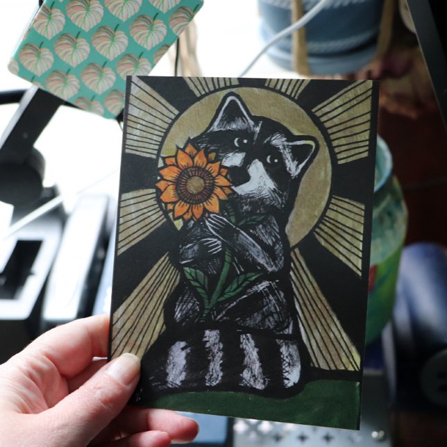 Sunshine Sunflower Raccoon                         Postcard (Creator Uploaded)