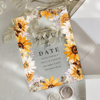 Sunshine Sunflowers Boho Wedding Save The Date Acrylic Invitations