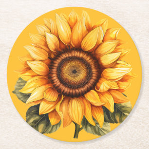 Sunshine Sunflowers Round Paper Coaster