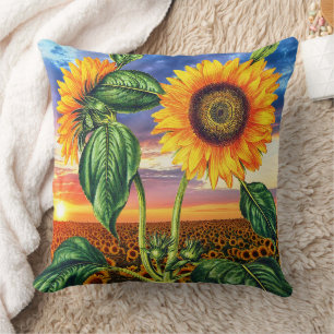 Sunshine Sunflowers - Summer Sunset Throw Pillow