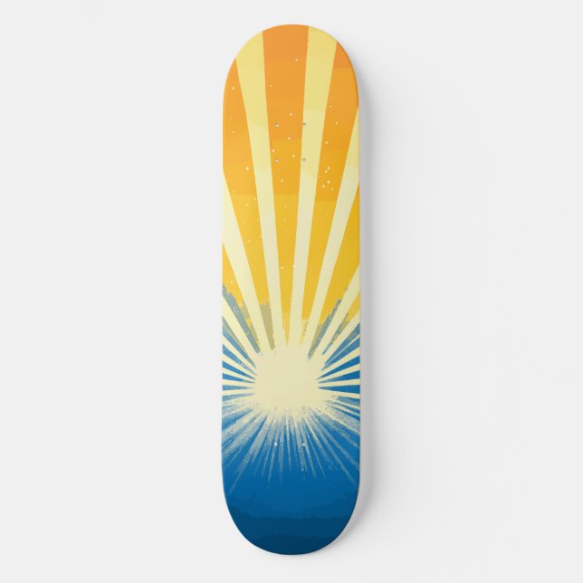 Sunshine Sunset Retro 70s Boho Blue Yellow Skateboard (Front)