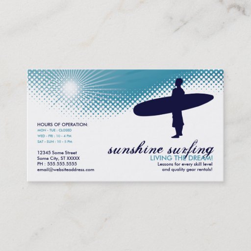 Customizable sunshine surfing business card templates