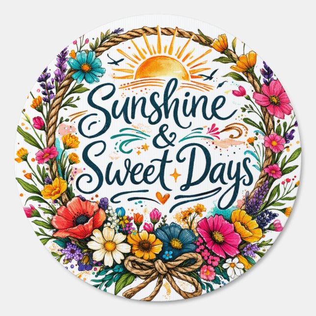 Sunshine & Sweet Days Floral Wreath Sign (Front)