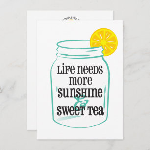Sunshine Sweet Tea Southern Mason Jar Lemon Teal Thank You Card