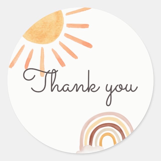 Sunshine Thank You Rainbow Boho Sun Birthday Classic Round Sticker (Front)