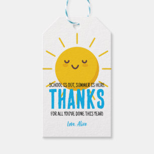 Sunshine Thank You ,Summer Teacher Appreciation Gift Tags