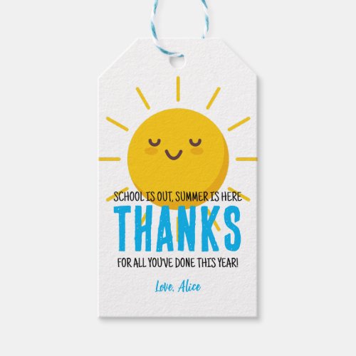 Sunshine Thank You Summer Teacher Appreciation  Gift Tags