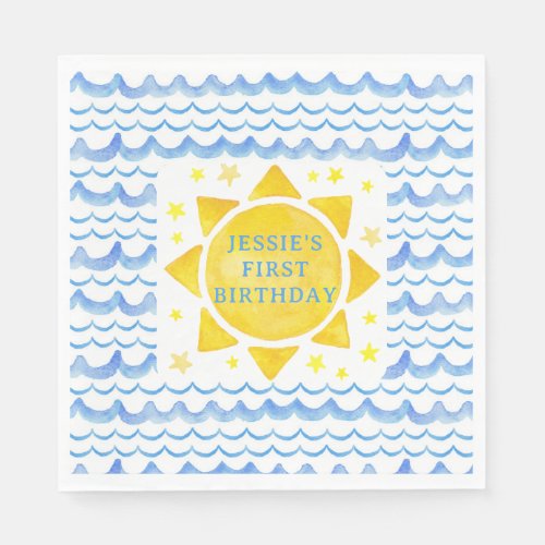 Sunshine Theme 1st Birthday Party Ocean Sun Stars  Napkins