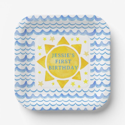 Sunshine Theme 1st Birthday Party Ocean Sun Stars Paper Plates