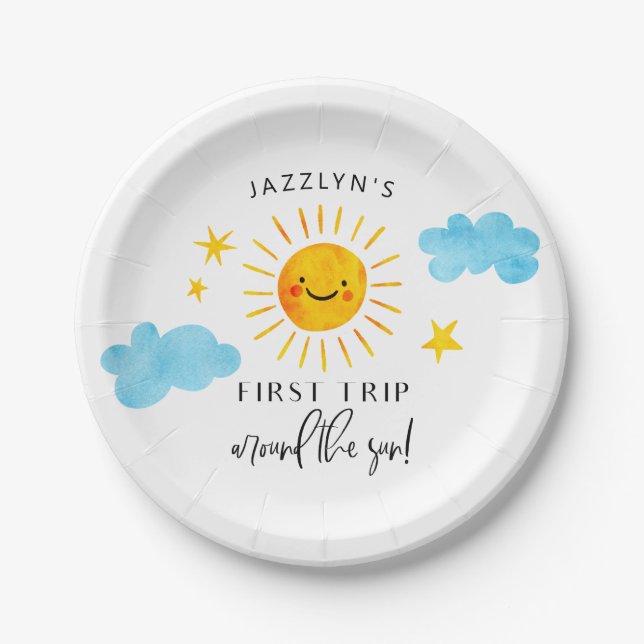 Sunshine Theme 1st Birthday Party  Paper Plates (Front)