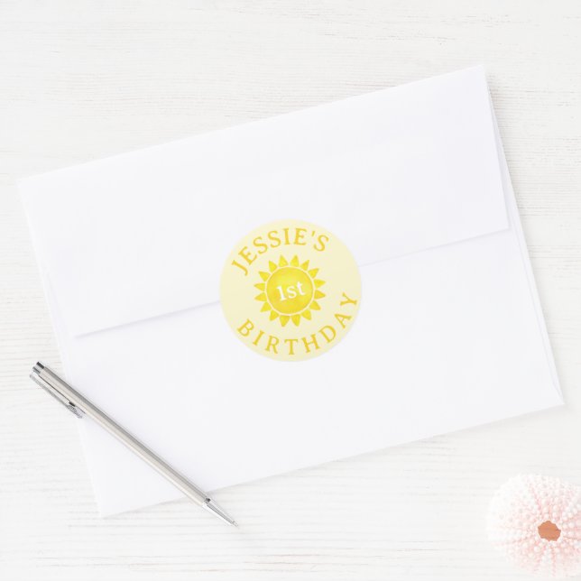 Sunshine Theme 1st Birthday Round Sticker – Boho F (Envelope)
