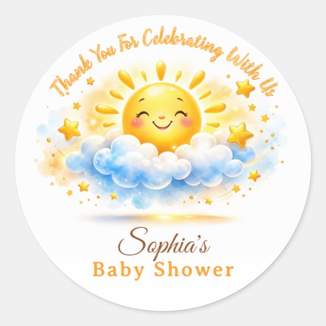 Sunshine Theme Baby Shower Cake Toppers Classic Round Sticker (Front)