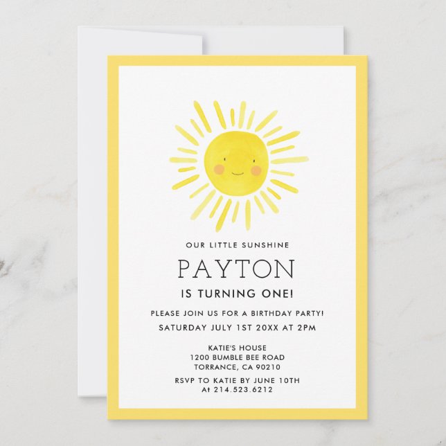 Sunshine Theme Sun 1st Birthday Party Invitation (Front)