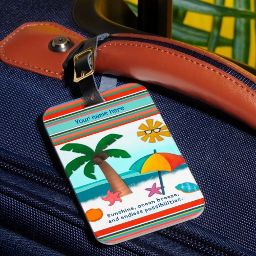 Sunshine Travel Beach Palm Tree Ocean Luggage Tag