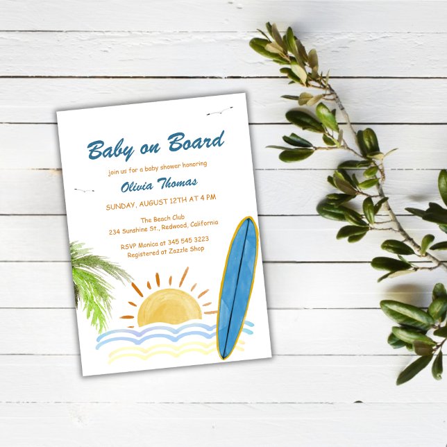 Sunshine Tropical Surf Baby On Board Baby Shower Invitation (Sunshine Tropical Surf Baby On Board Baby Shower Invitation)