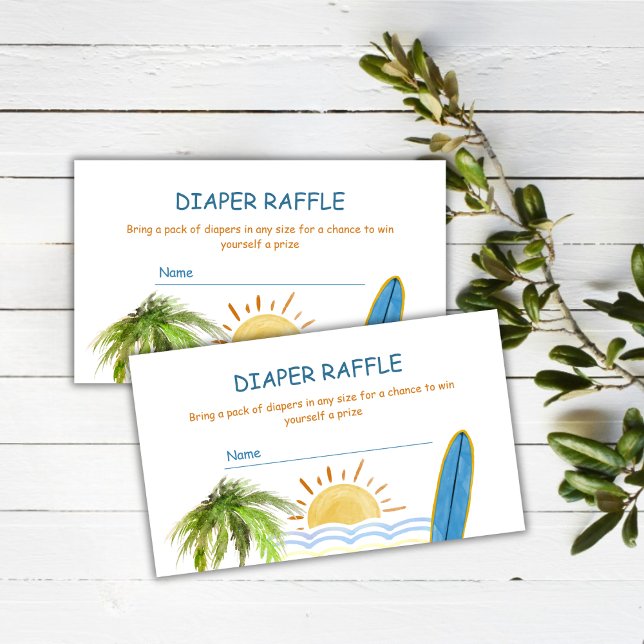 Sunshine Tropical Surf Diaper Raffle Baby Shower  Enclosure Card (Sunshine Tropical Surf Diaper Raffle Baby Shower Enclosure Card)