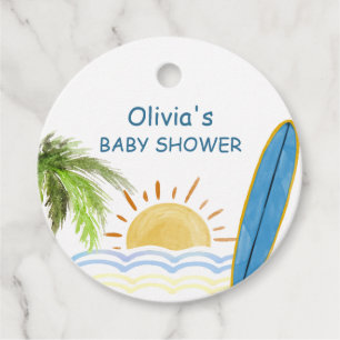 Sunshine Tropical Surfing Baby Shower  Favor Tags