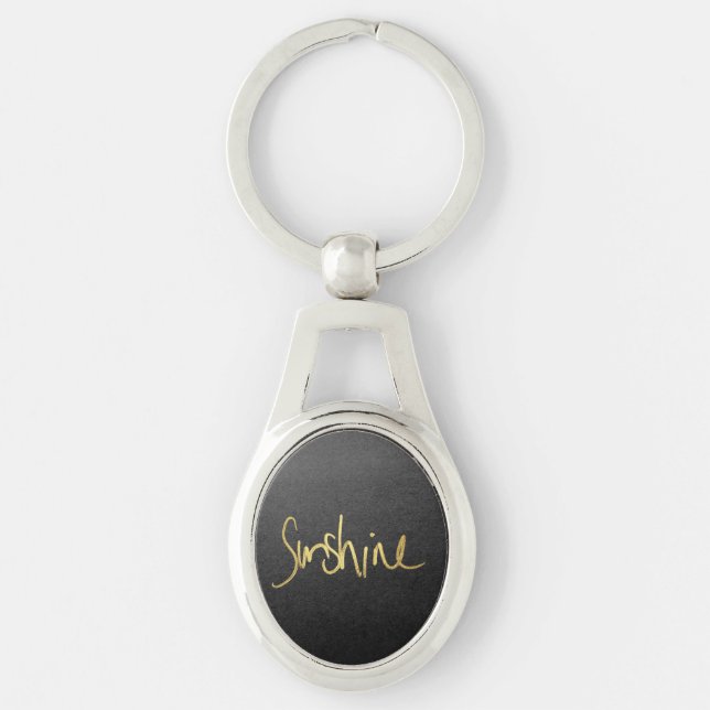 "Sunshine" Typography in Faux Painted Gold Keychain (Front)