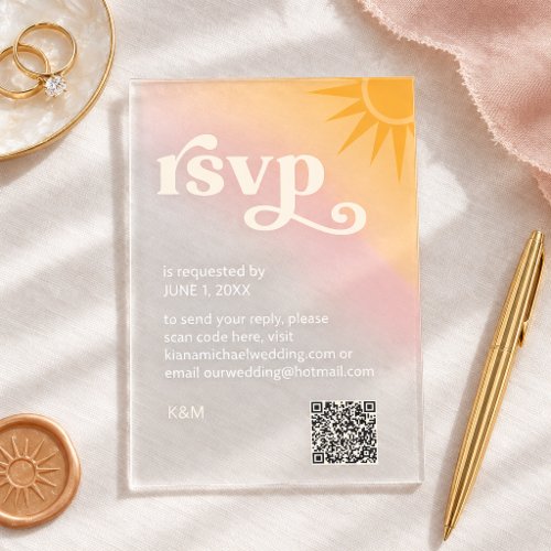 Sunshine Typography QR Code Marigold ID1048 Acrylic Rsvp Card