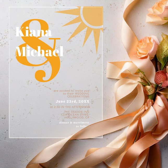 Sunshine Typography Wedding Marigold ID1048 Acrylic Invitations (Creator Uploaded)