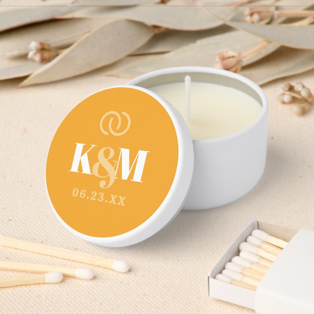 Sunshine Typography Wedding Rings Marigold ID1048 Mini Candle Favors (Insitu)