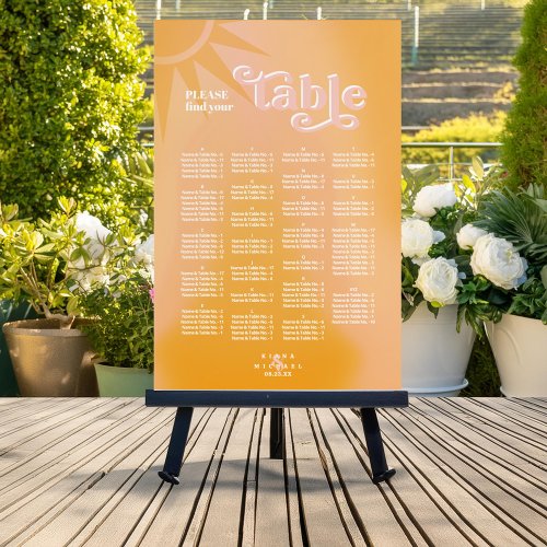 Sunshine Typography Wedding Seating Chart ID1048 Foam Board