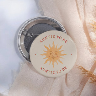 Sunshine Vintage Sun Baby Shower Auntie To Be Button