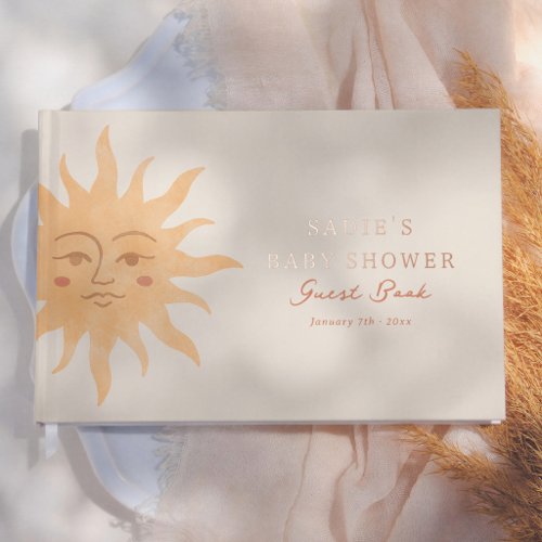 Sunshine Vintage Sun Boho Boy Baby Shower Foil Guest Book