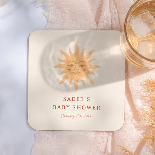Sunshine Vintage Sun Boy Baby Shower Square Paper Coaster