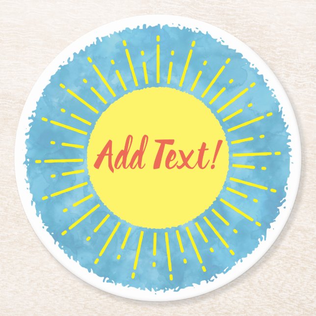 Sunshine Watercolor Baby Shower Background Custom  Round Paper Coaster (Front)