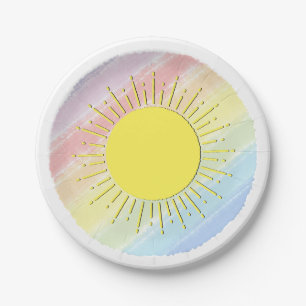 Sunshine Watercolor Baby Shower Pastel Rainbow Paper Plates