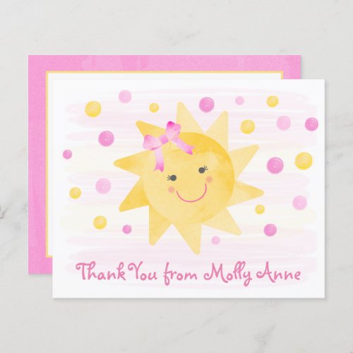 Sunshine Watercolor Cute Girly Pink Thank You Card